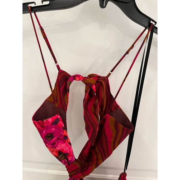 NWT For Love & Lemons Rita Midi Dress Funky Floral Asymmetrical Sz SMALL Cut Out - Picture 4 of 11